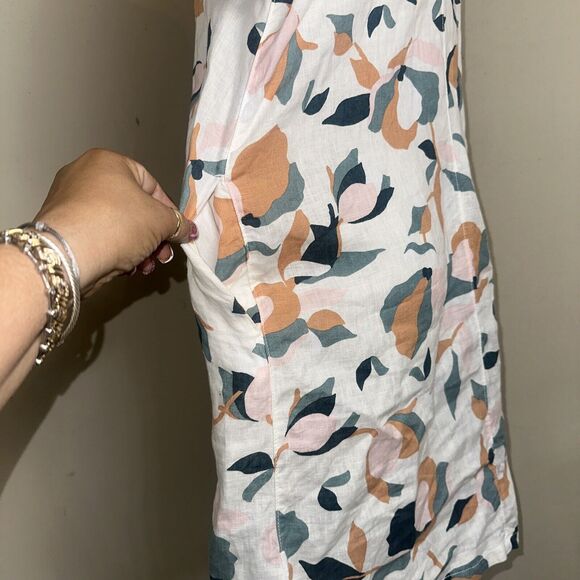 Rachel Zoe 100% Linen Floral Button Up Shirt Dress Pockets Lightweight Sz Small - Picture 4 of 8